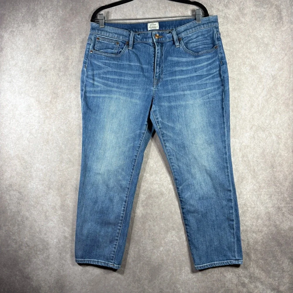 J. Crew Slim Broken In Boyfriend Jeans Womens Size 32P Blue Denim High Rise